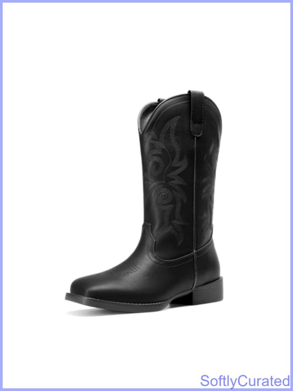 Women's Faux Leather Square Toe Mid-Calf Western Boots Embroidered Cowboy